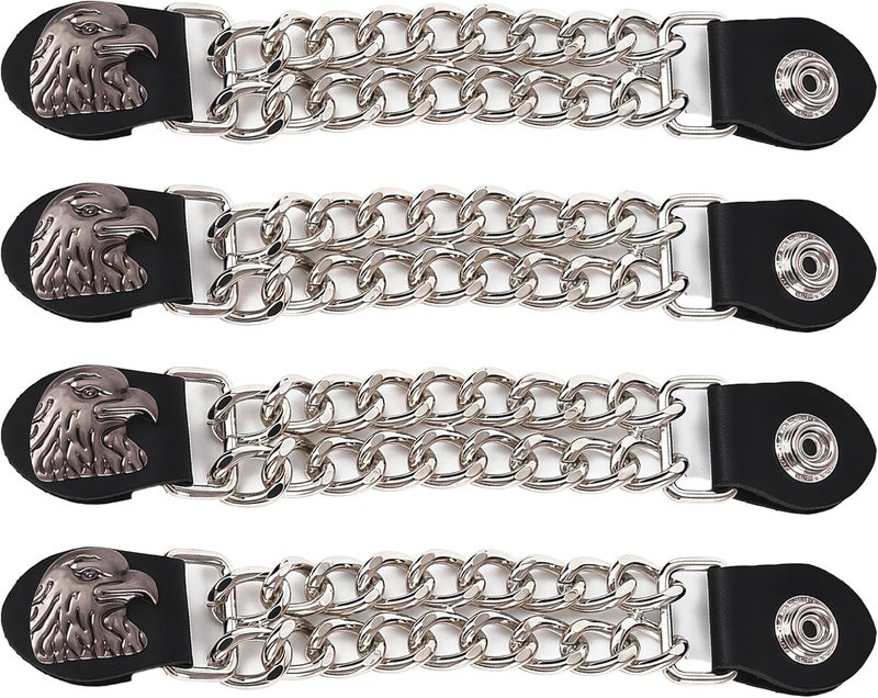 Mirthcos Motorcycle Vest Extenders for Men & Women - 4 PCS Leather Vest Extensions for Biker - Durable Double Chrome Chains - Image 1